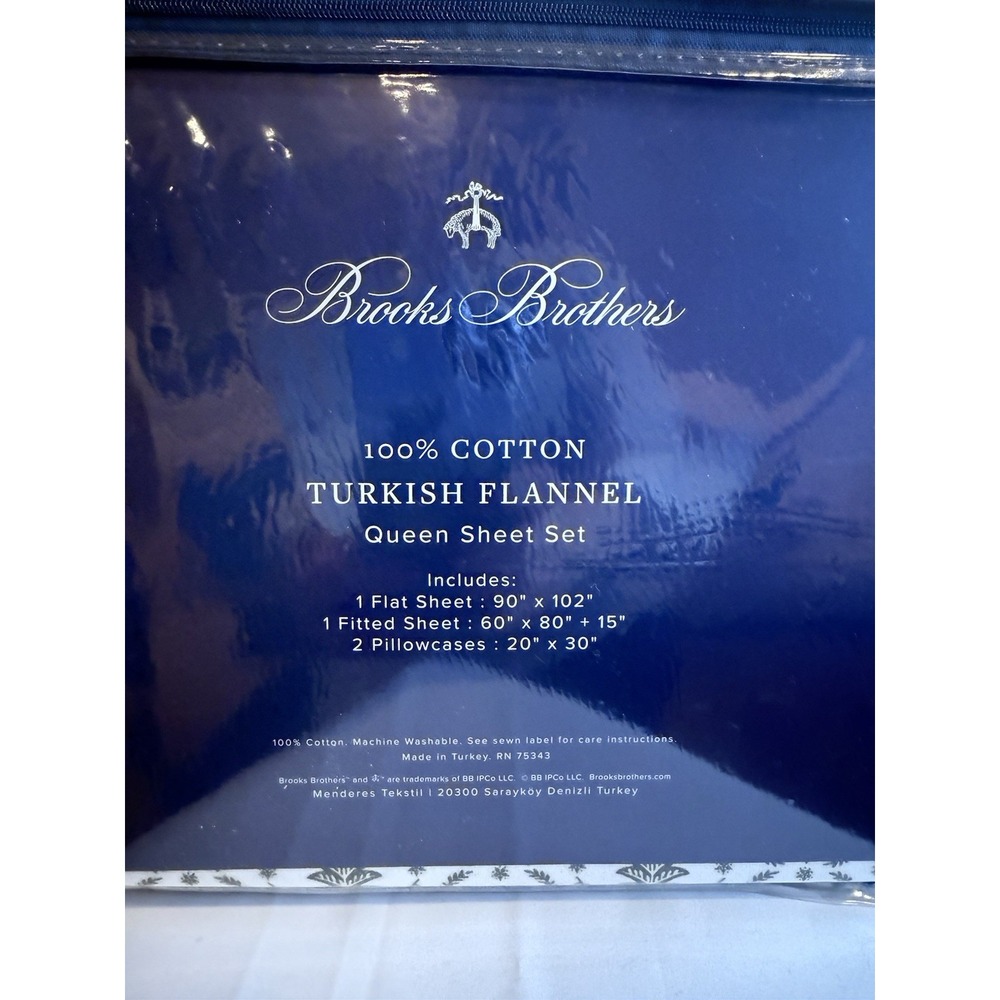Brooks Brothers 4 PC Set Queen Sheet  Turkish Flannel Cotton Green Xmas Trees - Picture 3 of 4